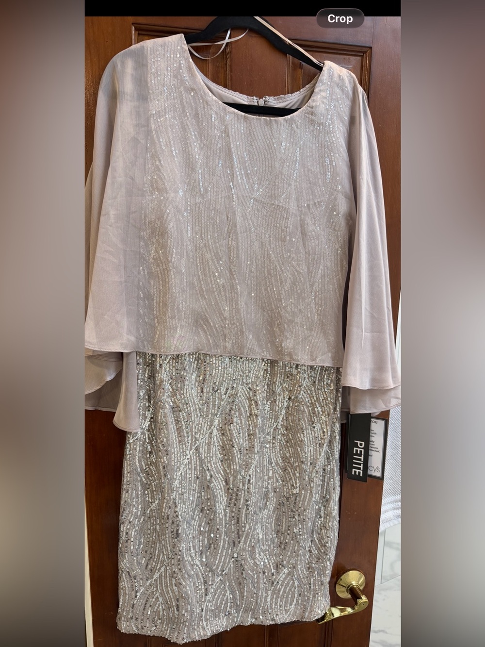 SLNY-Beautiful Sequined Dress With Cape Overlay NWT Size 14P  Color-Bluff